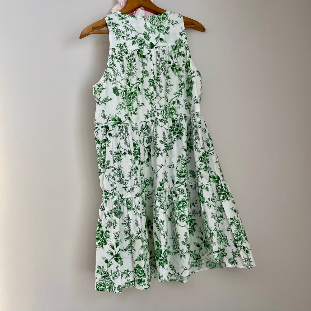 Gal Meets Glam Lisa Green White Toile Floral Tiered Mini Dress 4 - Picture 16 of 16
